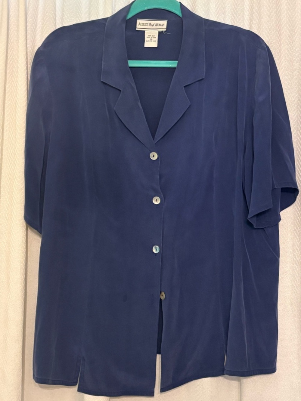 Blue Button-Up Silk Blouse
